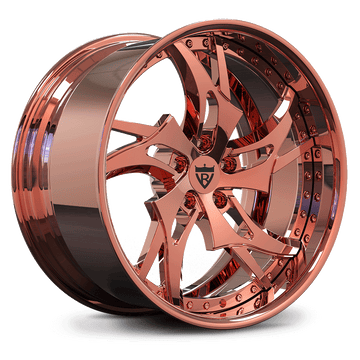 Custom forged rose gold wheels for Dodge Charger Hellcat, featuring deep dish design and high-performance aluminum alloy.